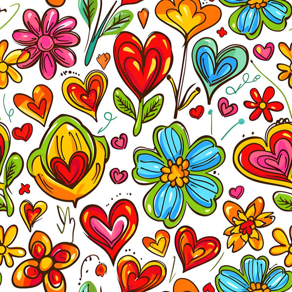 Sweet Floral Doodle Hearts Pattern 8 Fabric - ineedfabric.com