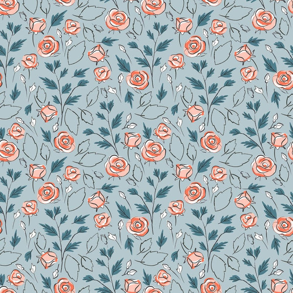 Sweet Like Roses Fabric - Blue - ineedfabric.com