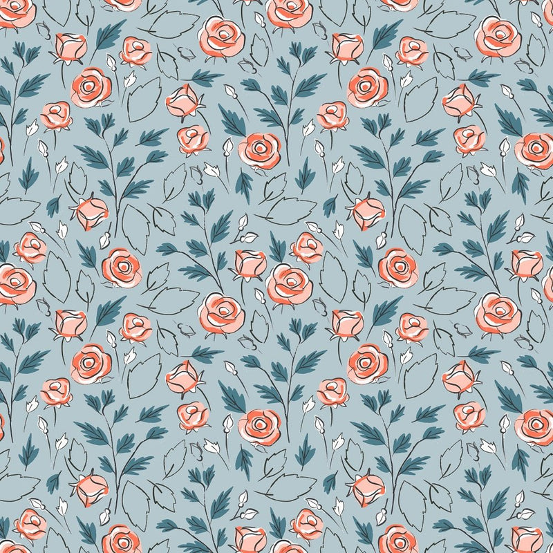 Sweet Like Roses Fabric - Blue - ineedfabric.com