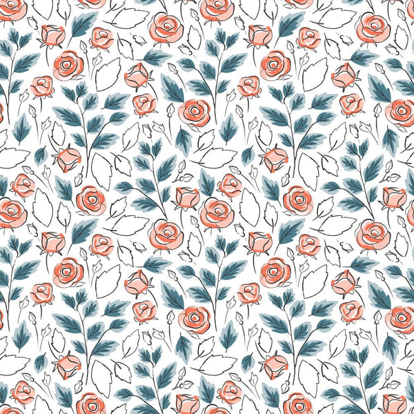 Sweet Like Roses Fabric - White - ineedfabric.com