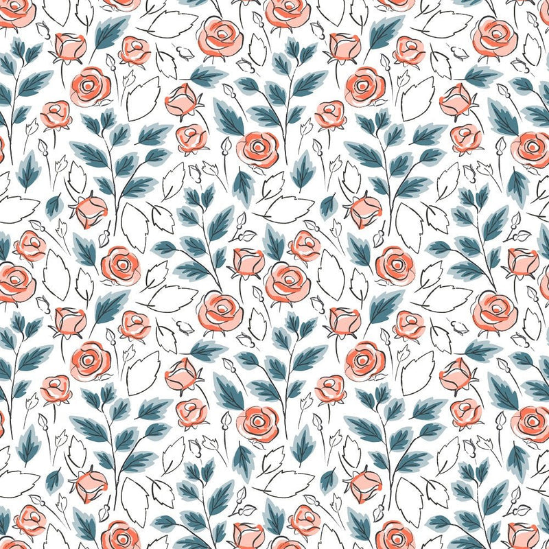 Sweet Like Roses Fabric - White - ineedfabric.com