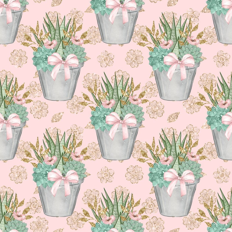 Sweet Succulents Pattern 1 Fabric - Pink - ineedfabric.com