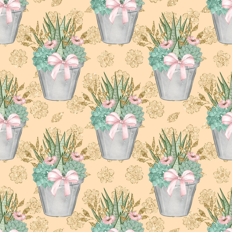 Sweet Succulents Pattern 1 Fabric - Yellow - ineedfabric.com