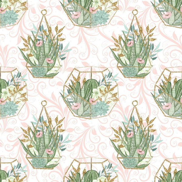 Sweet Succulents Pattern 4 Fabric - White - ineedfabric.com
