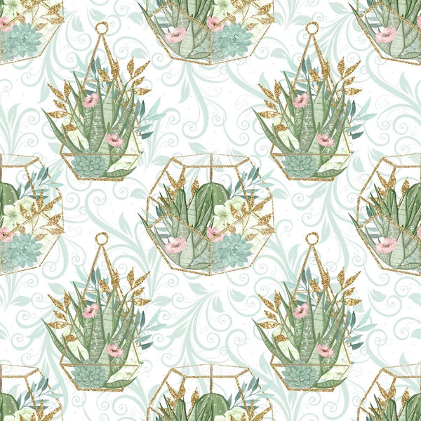 Sweet Succulents Pattern 5 Fabric - White - ineedfabric.com