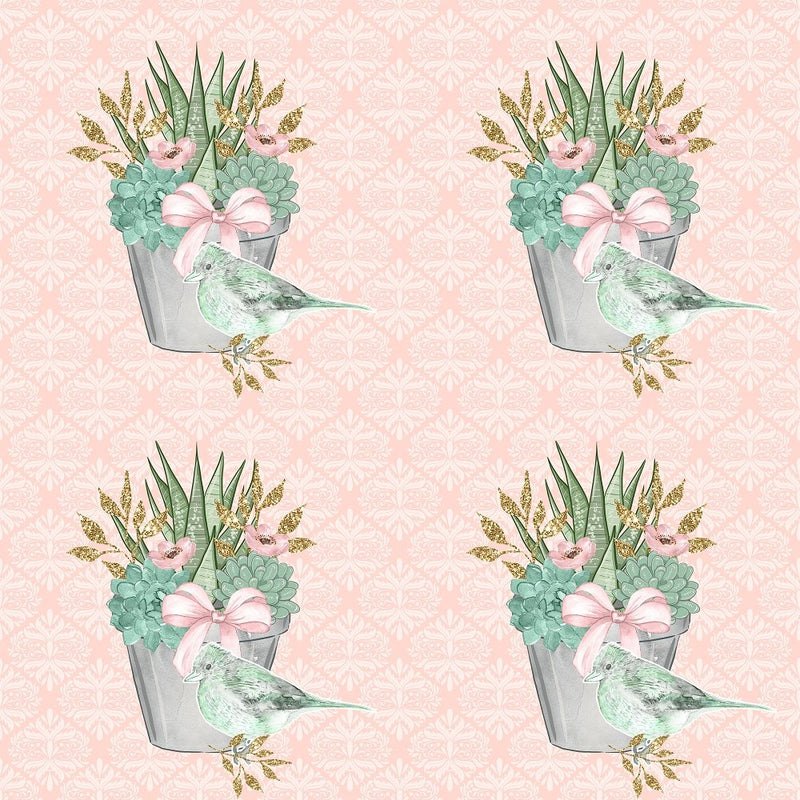 Sweet Succulents with Bird Fabric - Pink - ineedfabric.com