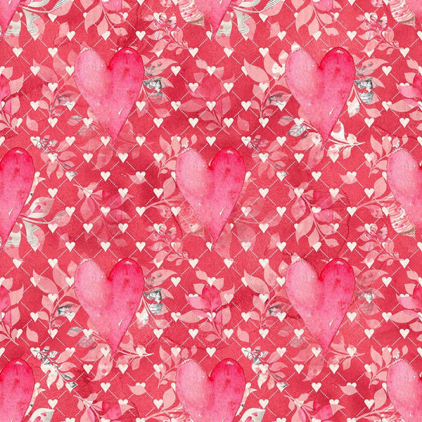 Sweet Valentine Hearts on Leaves Fabric - Red - ineedfabric.com
