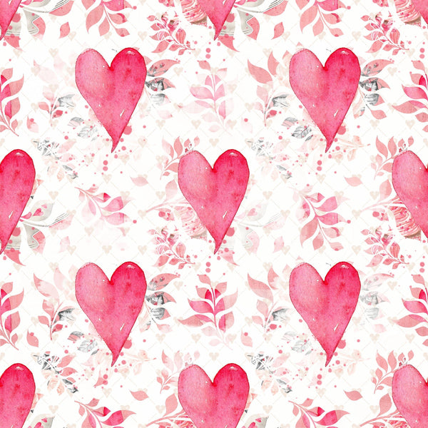 Sweet Valentine Hearts on Leaves Fabric - White - ineedfabric.com