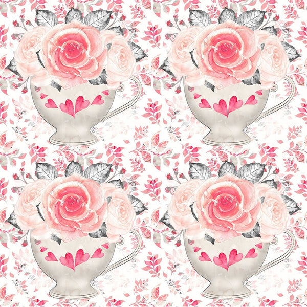 Sweet Valentine Rose Bouquet on Leaves Fabric - White - ineedfabric.com