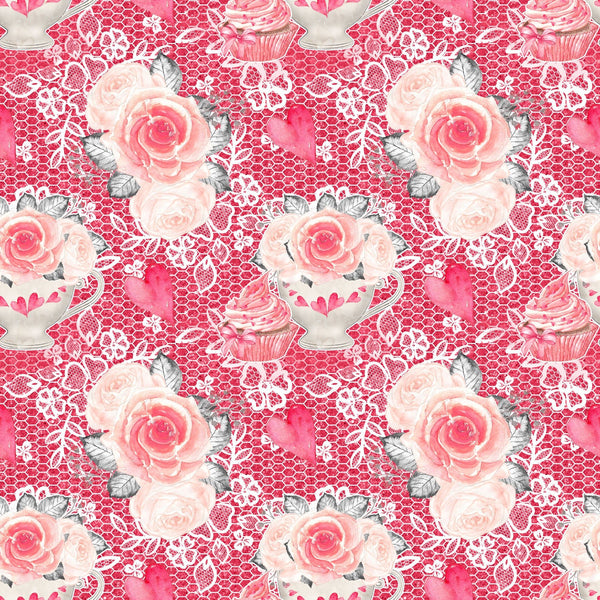 Sweet Valentine Roses on Lace Fabric - Red - ineedfabric.com