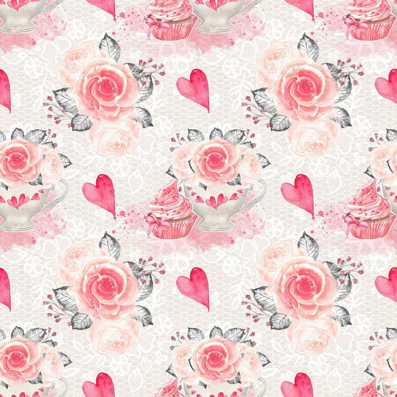 Sweet Valentine Roses on Lace Fabric - White - ineedfabric.com