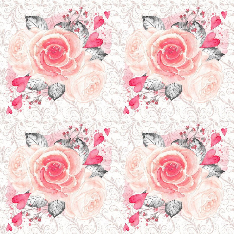 Sweet Valentine Roses with Hearts Fabric - White - ineedfabric.com