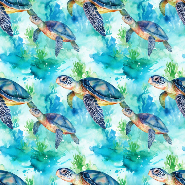 Swimming Sea Turtles Pattern 4 Fabric - ineedfabric.com