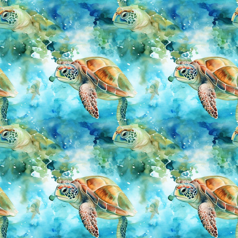 Swimming Sea Turtles Pattern 8 Fabric - ineedfabric.com