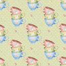 Tea Time Cup Set Fabric - Green - ineedfabric.com
