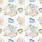 Tea Time Cups and Bouquets Fabric - White - ineedfabric.com