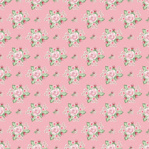 Tea Time Floral Bouquets Fabric - Pink - ineedfabric.com