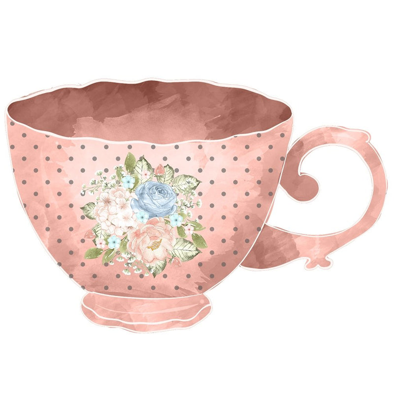 Tea Time Pink Floral Bouquet Cup Fabric Panel - ineedfabric.com