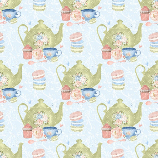 Tea Time Set Fabric - Blue - ineedfabric.com