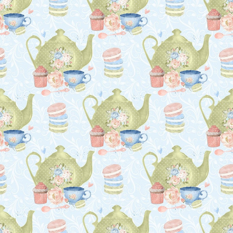 Tea Time Set Fabric - Blue - ineedfabric.com