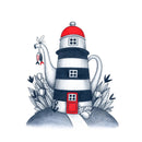 Teapot Lighthouse Fabric Panel - Navy - ineedfabric.com
