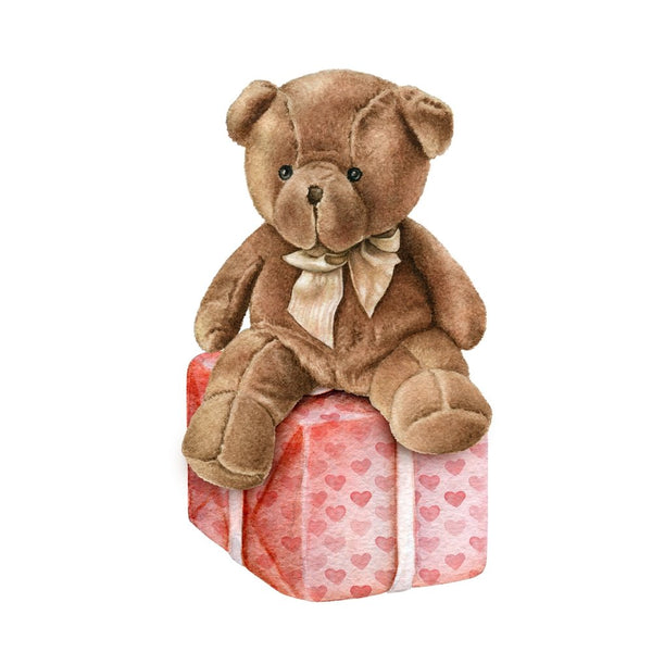 Teddy Bear on Gift Box Fabric Panel - ineedfabric.com