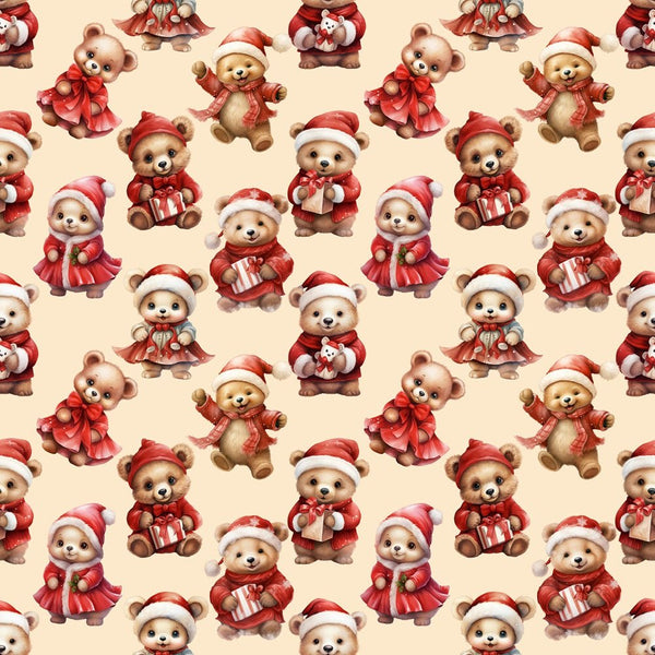 Teddy Bears In Santa Hats Fabric - ineedfabric.com