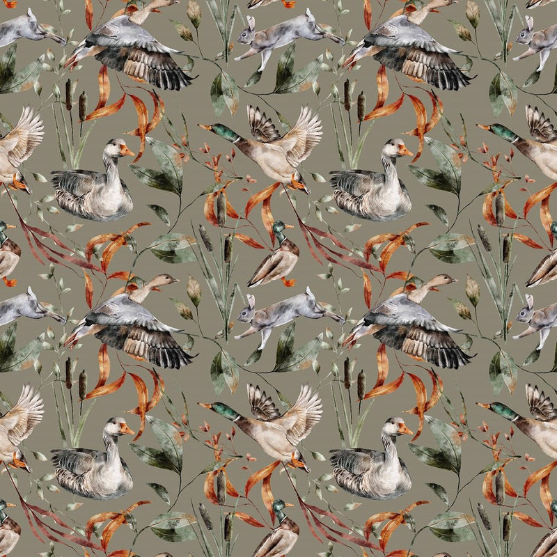The Cottage Birds and Cattail Fabric - Green - ineedfabric.com