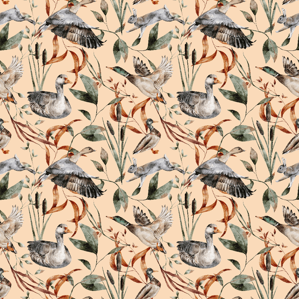 The Cottage Birds and Cattail Fabric - Pizazz Peach - ineedfabric.com
