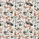 The Cottage Birds and Cattail Fabric - White - ineedfabric.com