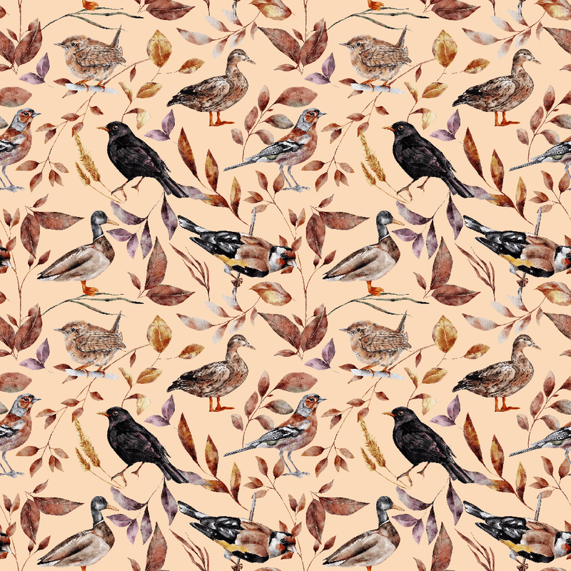 The Cottage Birds and Leaves Fabric - Pizazz Peach - ineedfabric.com