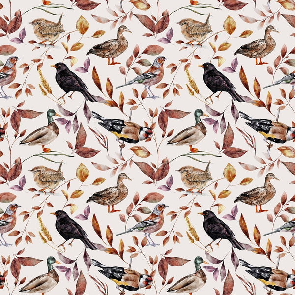 The Cottage Birds and Leaves Fabric - White - ineedfabric.com