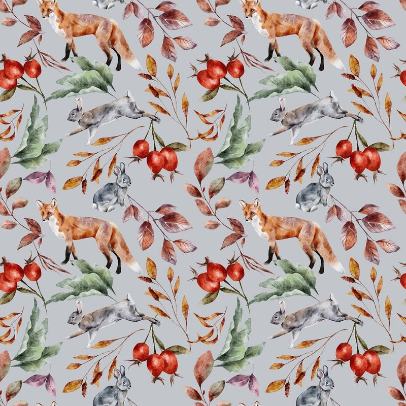 The Cottage Foxes Fabric - Gray - ineedfabric.com