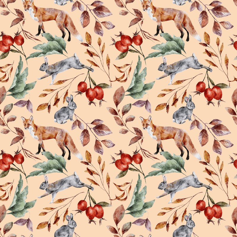 The Cottage Foxes Fabric - Pizazz Peach - ineedfabric.com