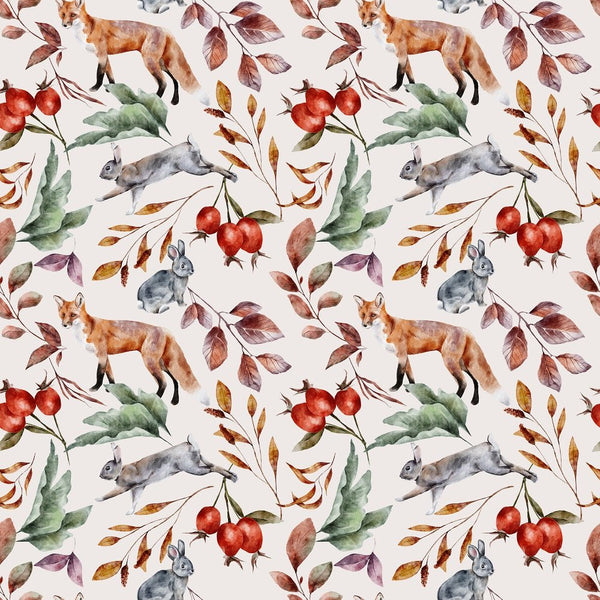 The Cottage Foxes Fabric - White - ineedfabric.com