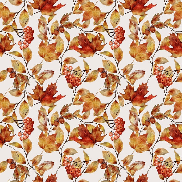The Cottage Leaves Fabric - White - ineedfabric.com