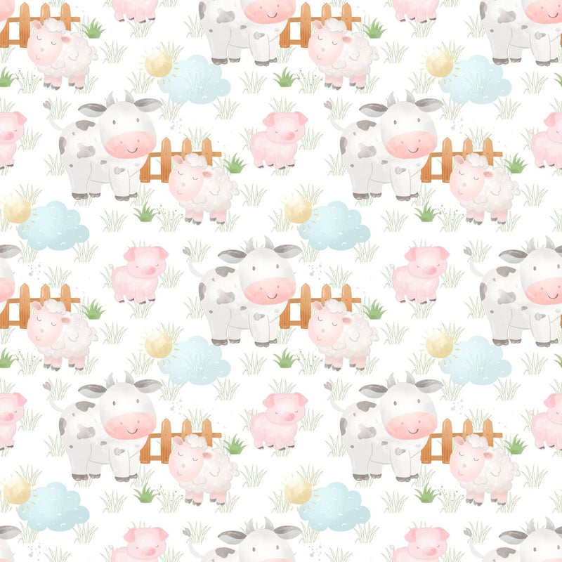The Cutest Little Farm Animals Fabric - White - ineedfabric.com