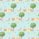 The Cutest Little Farm Apple Trees Fabric - Blue - ineedfabric.com