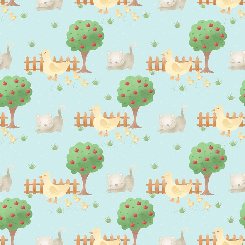 The Cutest Little Farm Apple Trees Fabric - Blue - ineedfabric.com