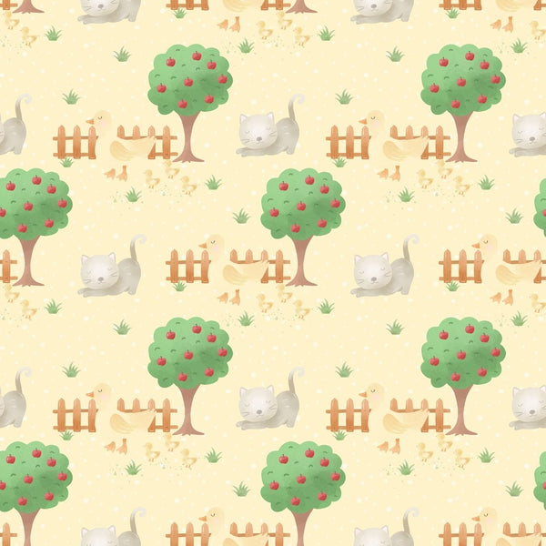 The Cutest Little Farm Apple Trees Fabric - Tan - ineedfabric.com