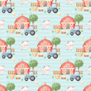 The Cutest Little Farm Scene 3 Fabric - Blue - ineedfabric.com