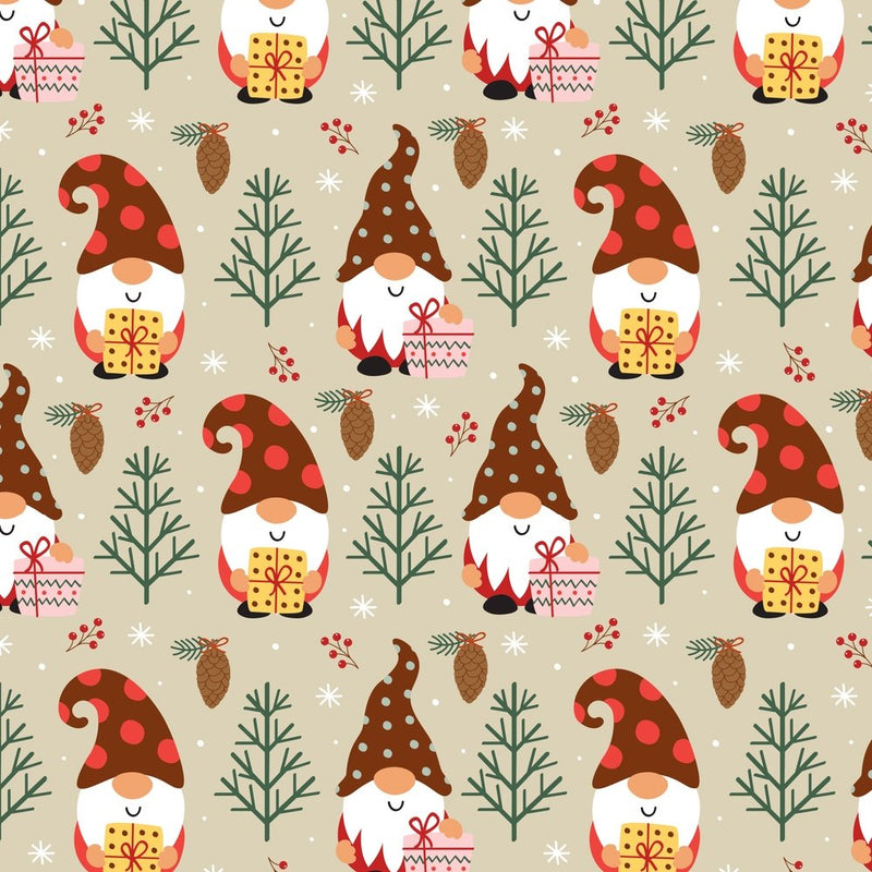 The Gift Of Giving Gnome Fabric - Tan - ineedfabric.com
