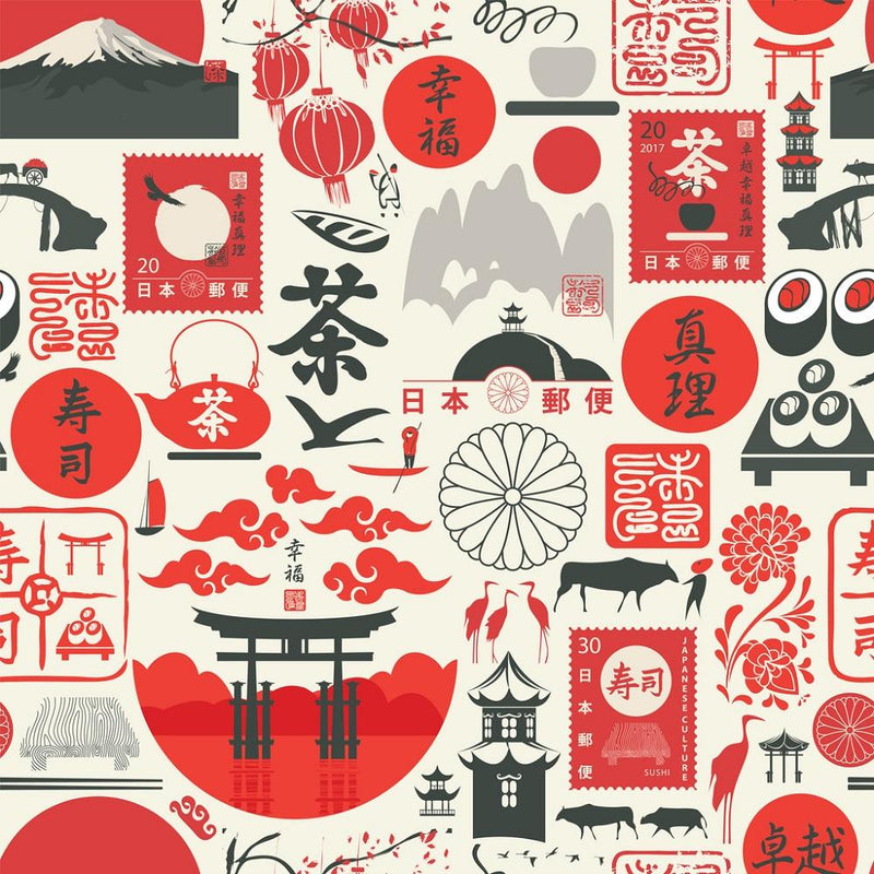 Theme of Japan Fabric - Tan - ineedfabric.com