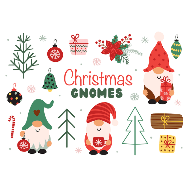 Three Christmas Gnomes Fabric Panel - White - ineedfabric.com