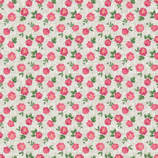 Tiny Roses on Hatched Pattern Fabric - Gray - ineedfabric.com