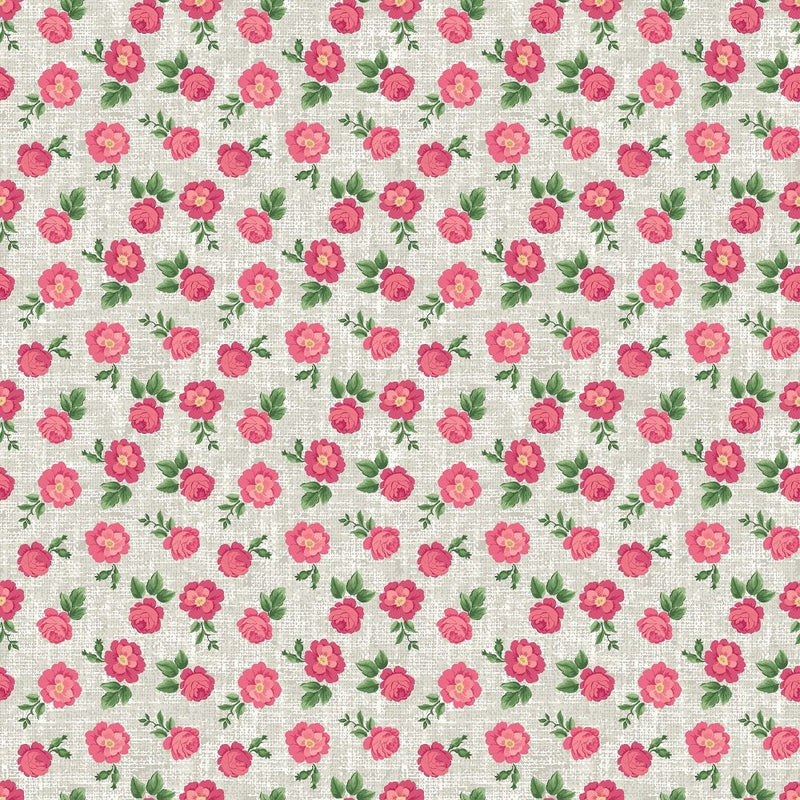 Tiny Roses on Hatched Pattern Fabric - Gray - ineedfabric.com