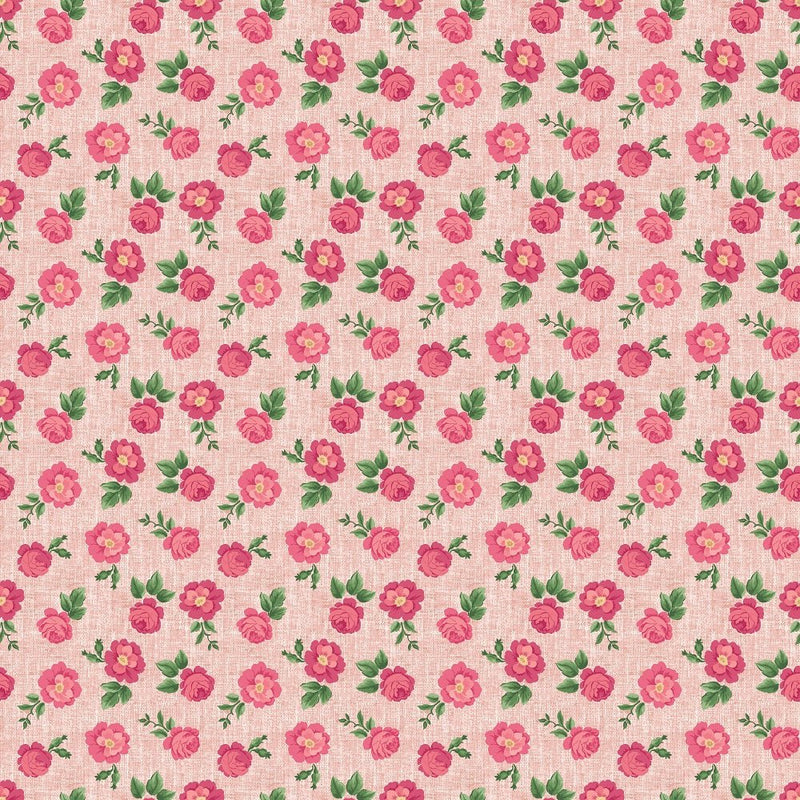 Tiny Roses on Hatched Pattern Fabric - Pink - ineedfabric.com