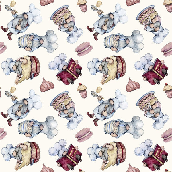 Tossed Baker Gnomes & Food Fabric - ineedfabric.com