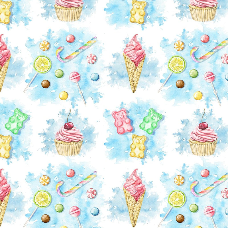 Tossed Candy & Cupcakes Fabric - Blue - ineedfabric.com