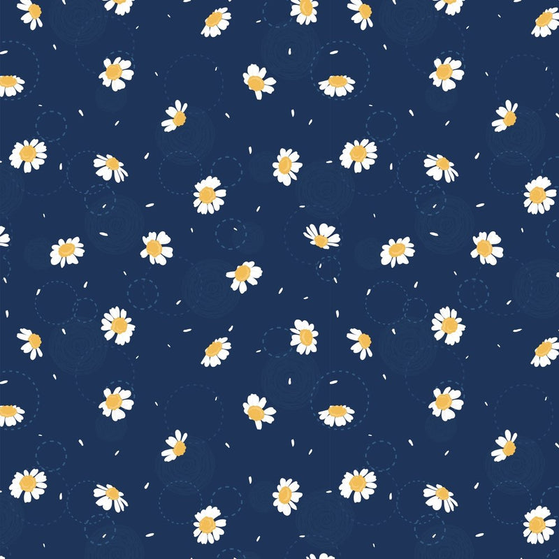 Tossed Chamomile Fabric - Navy - ineedfabric.com